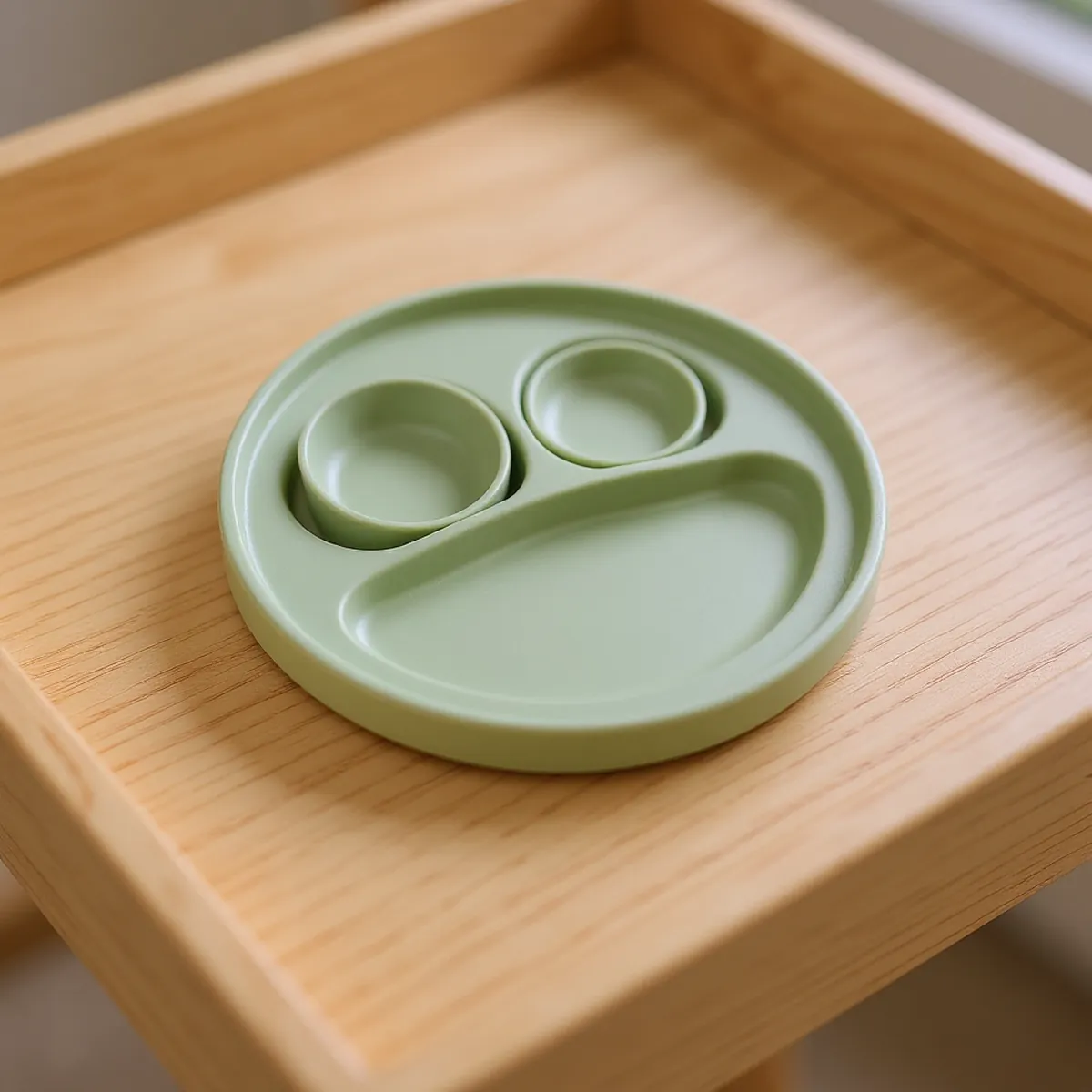 Assiette ventouse 3 compartiments — Sauge — détail de la matière
