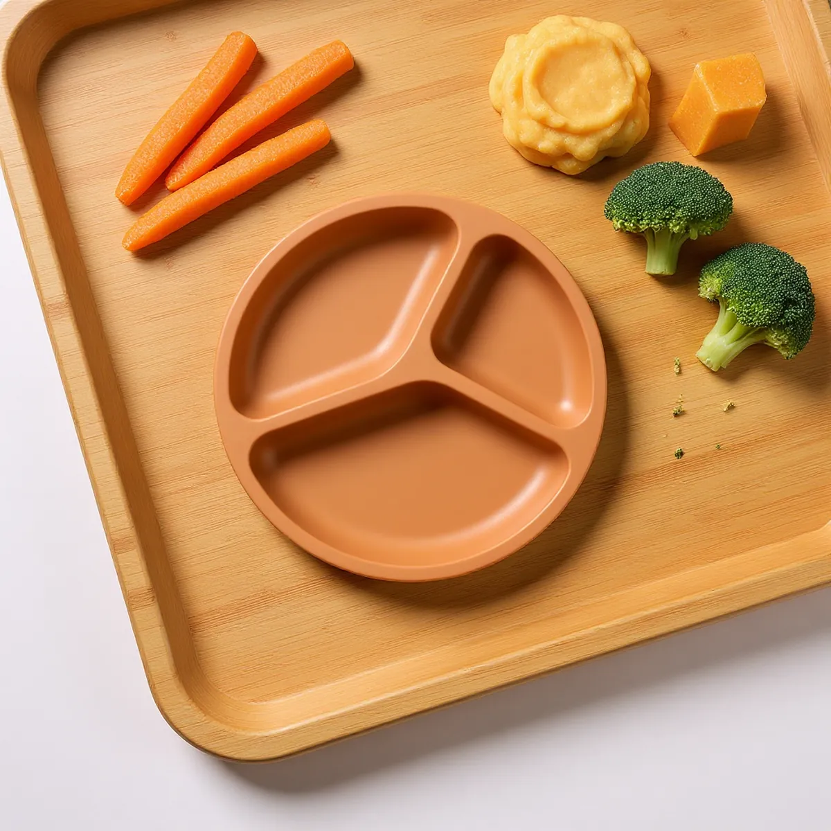 Assiette ventouse 3 compartiments — Terracotta — en situation