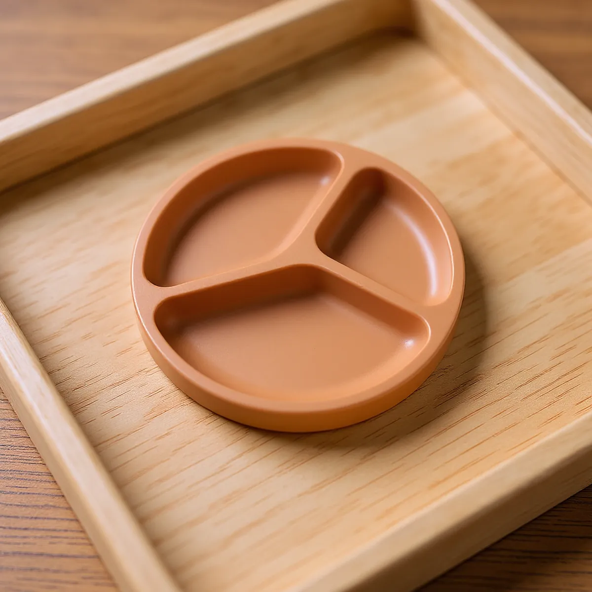 Assiette ventouse 3 compartiments — Terracotta — détail de la matière