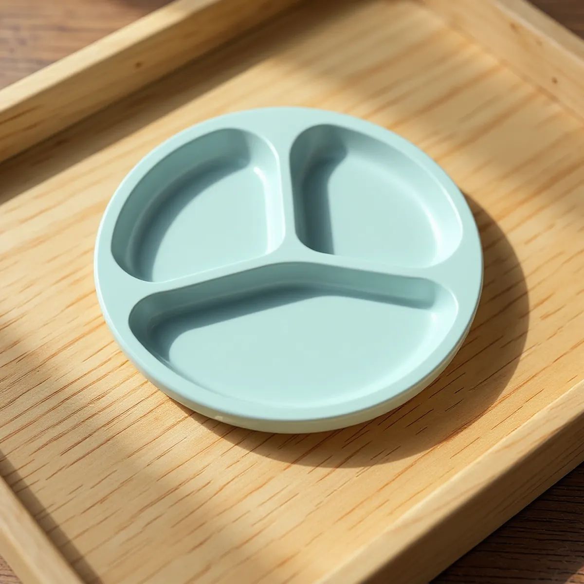 Assiette ventouse 3 compartiments — Bleu brume — détail de la matière