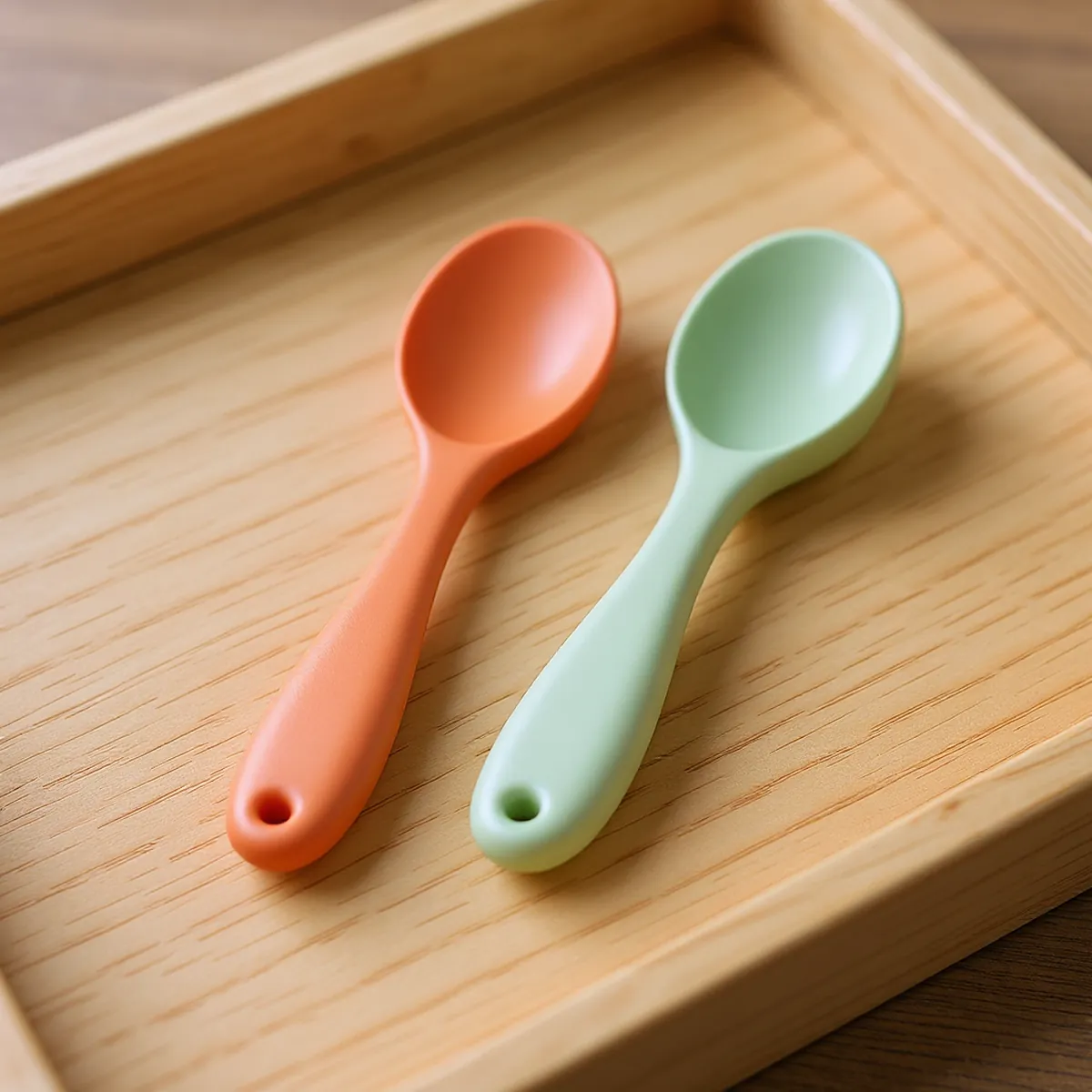 Cuillères d&rsquo;apprentissage coudées (lot de 2) — détail de la matière