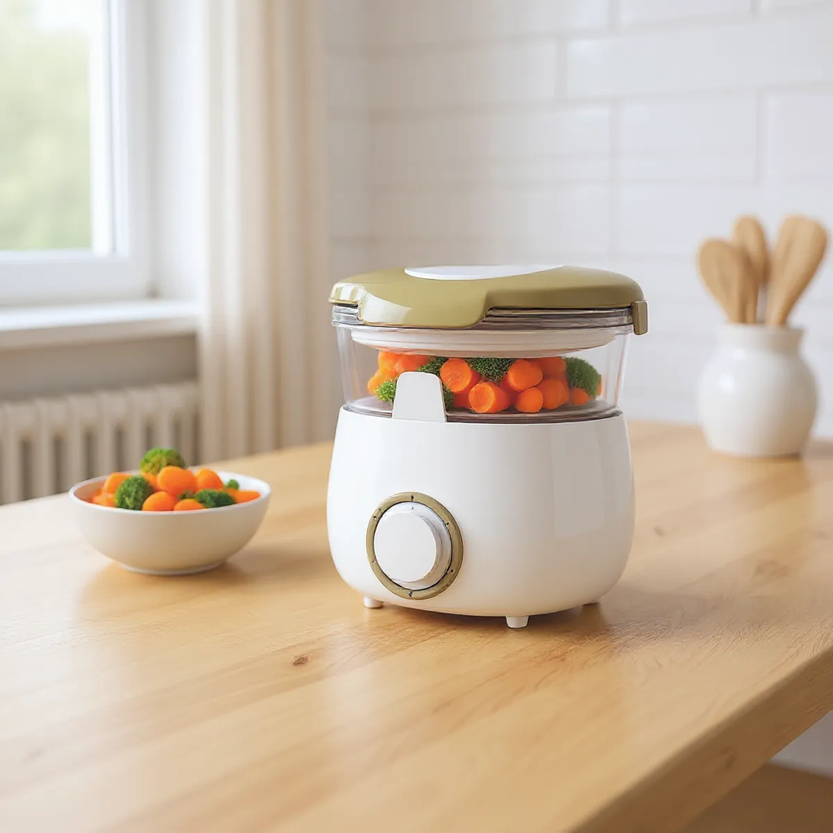 Robot cuiseur vapeur-mixeur compact 4 en 1 — en situation