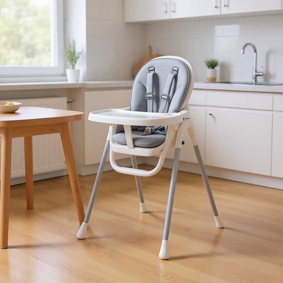 Chaise haute pliante compacte — en situation